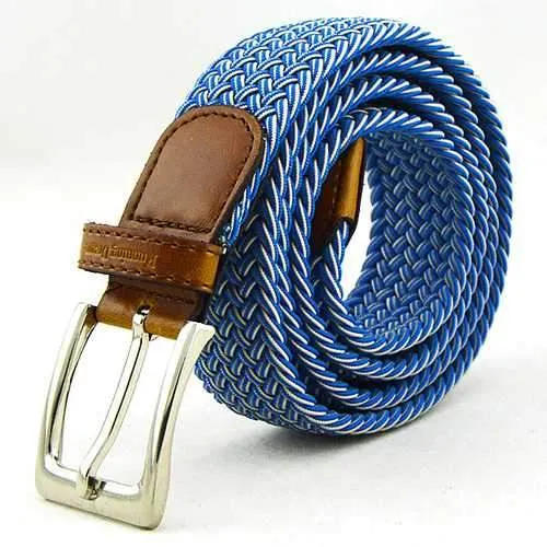 115CM Men Women Stretch Braided Elastic Canvas Belt Casual Pin Buckle Pants Strip