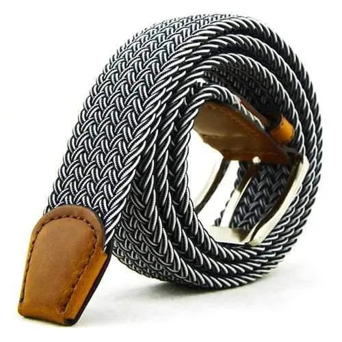 115CM Men Women Stretch Braided Elastic Canvas Belt Casual Pin Buckle Pants Strip