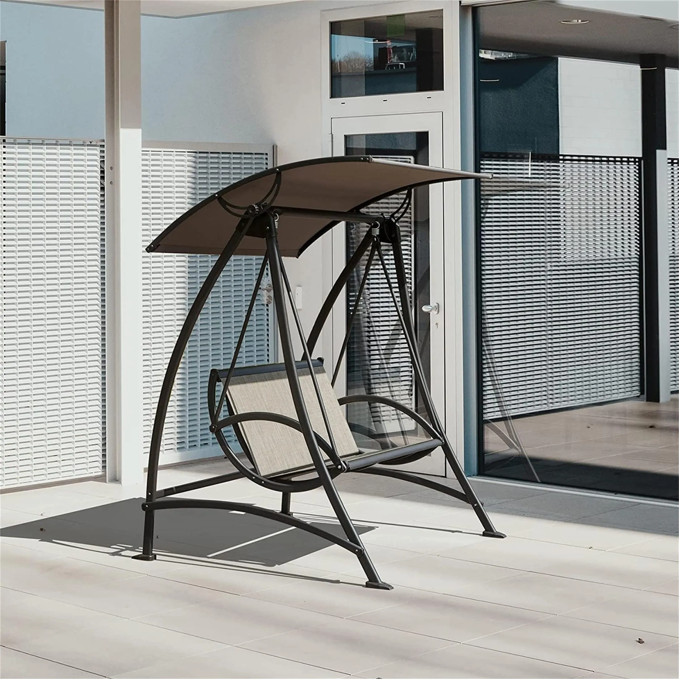 2-seat Patio Swing Chair Porch with Adjustable Canopy Brown