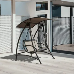 2-seat Patio Swing Chair Porch with Adjustable Canopy Brown
