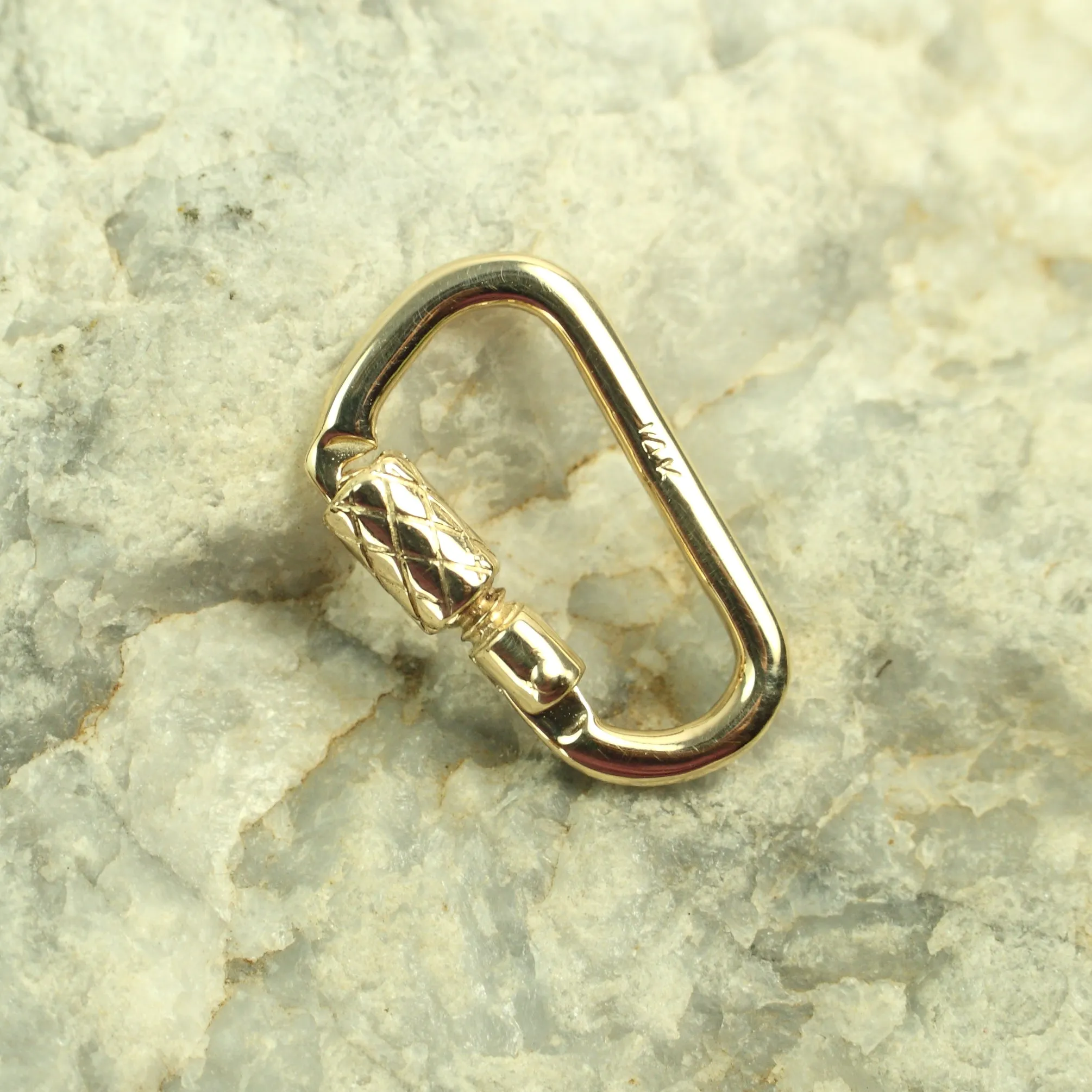 20 mm Functional Locking D miniature Carabiner Lock in Solid 14K Gold