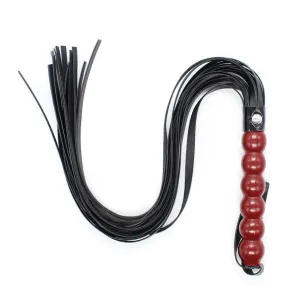 9998RS      Wooden Beaded Handle 25" Black Flogger Whip - LAST CHANCE - Final Closeout!