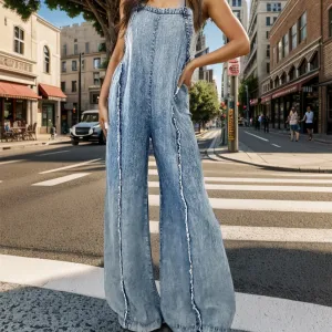 Adjustable Strap Wide Leg Denim Overalls
