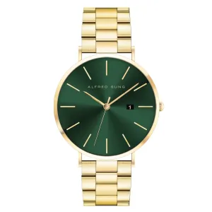 Alfred Sung Metropolitan Date Green Dial Gold Bracelet watch