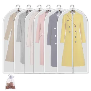 allhom dust Proof Clothing Bags - Pack of 6 pcs 60 inch Large Hanging Garment Bags and Cedar Balls, for Coat, Long Dress, Gowns, and Dance Costumes