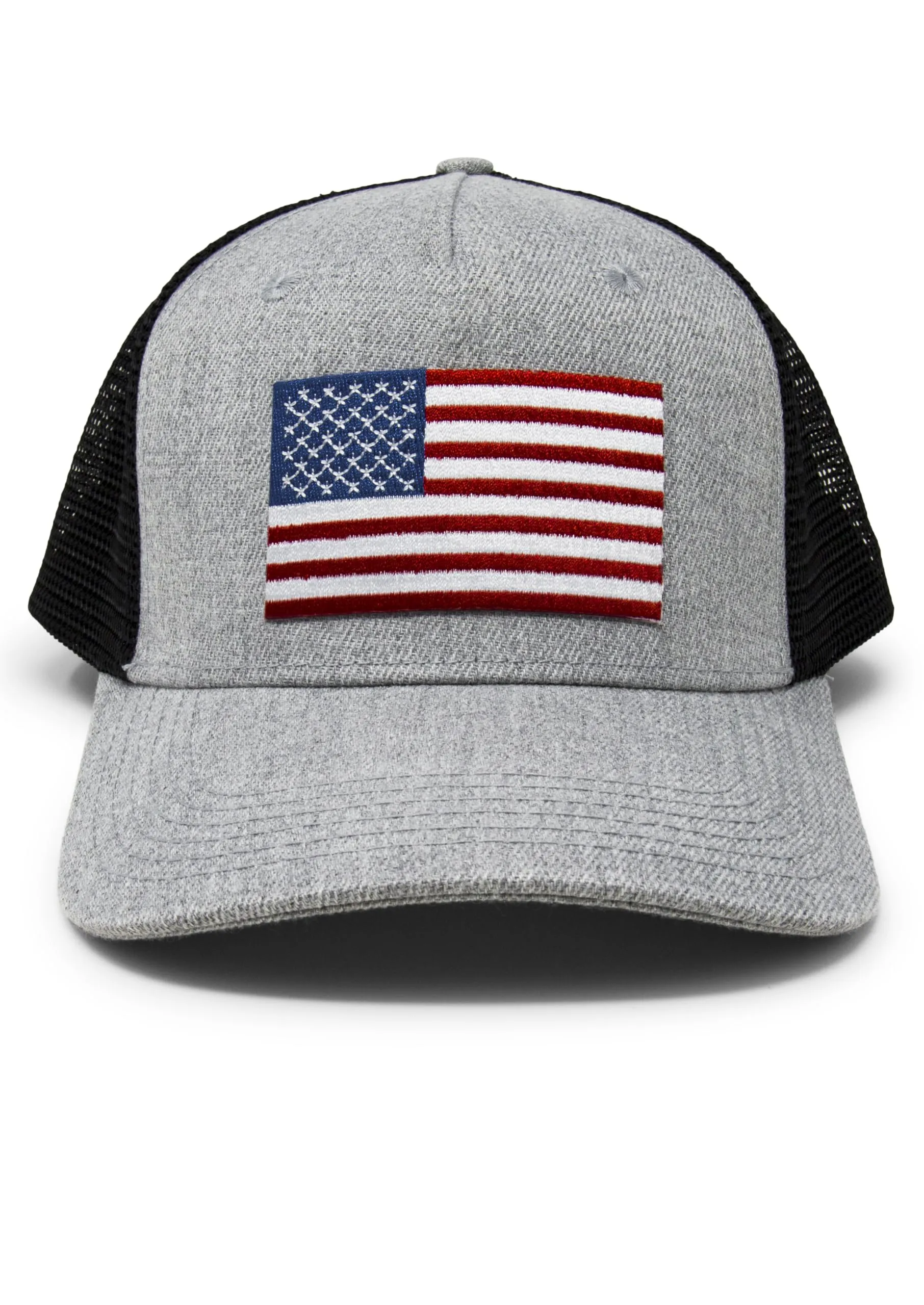 American Flag Trucker Baseball Snapback Hat (Grey Black) - International Tie