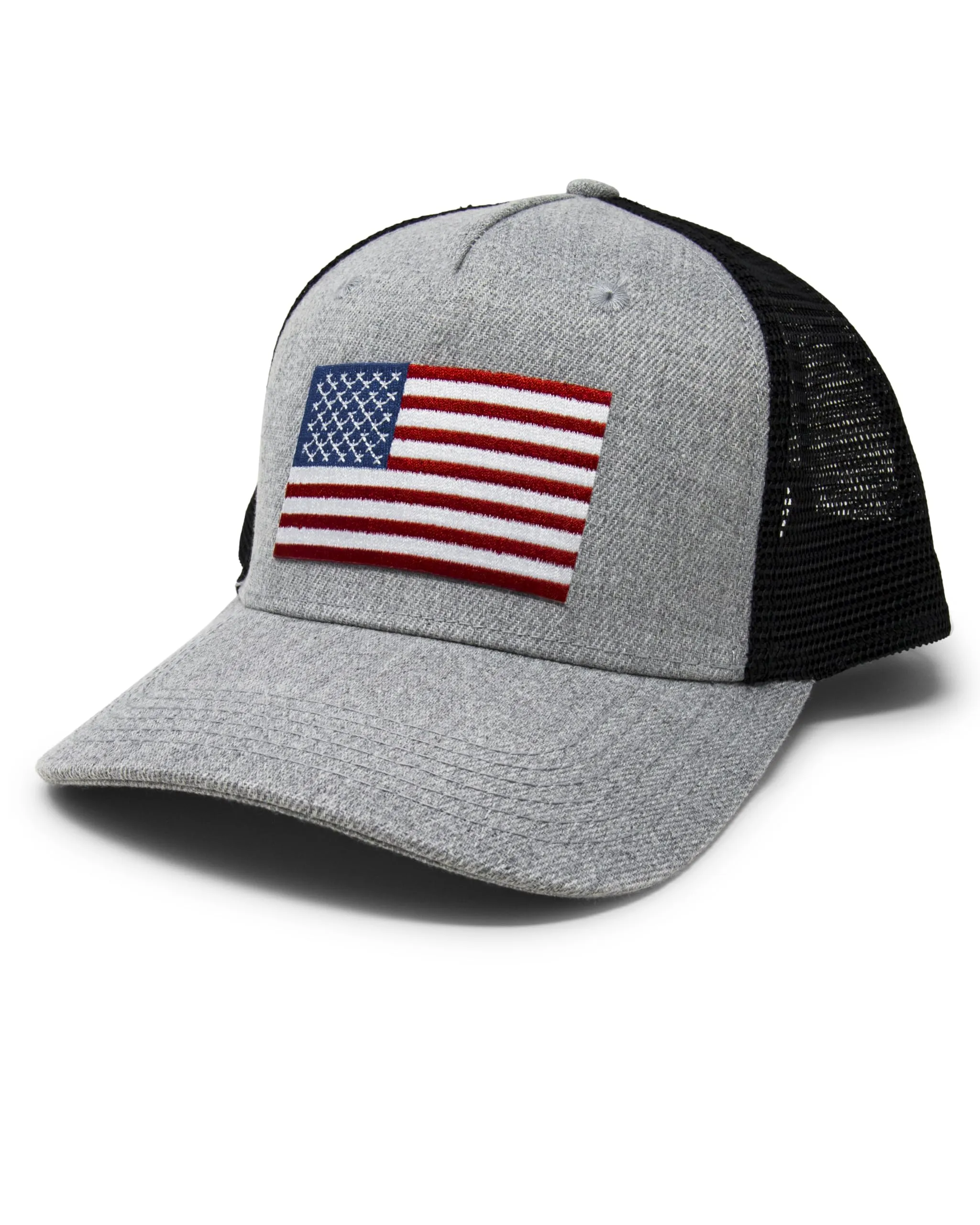 American Flag Trucker Baseball Snapback Hat (Grey Black) - International Tie