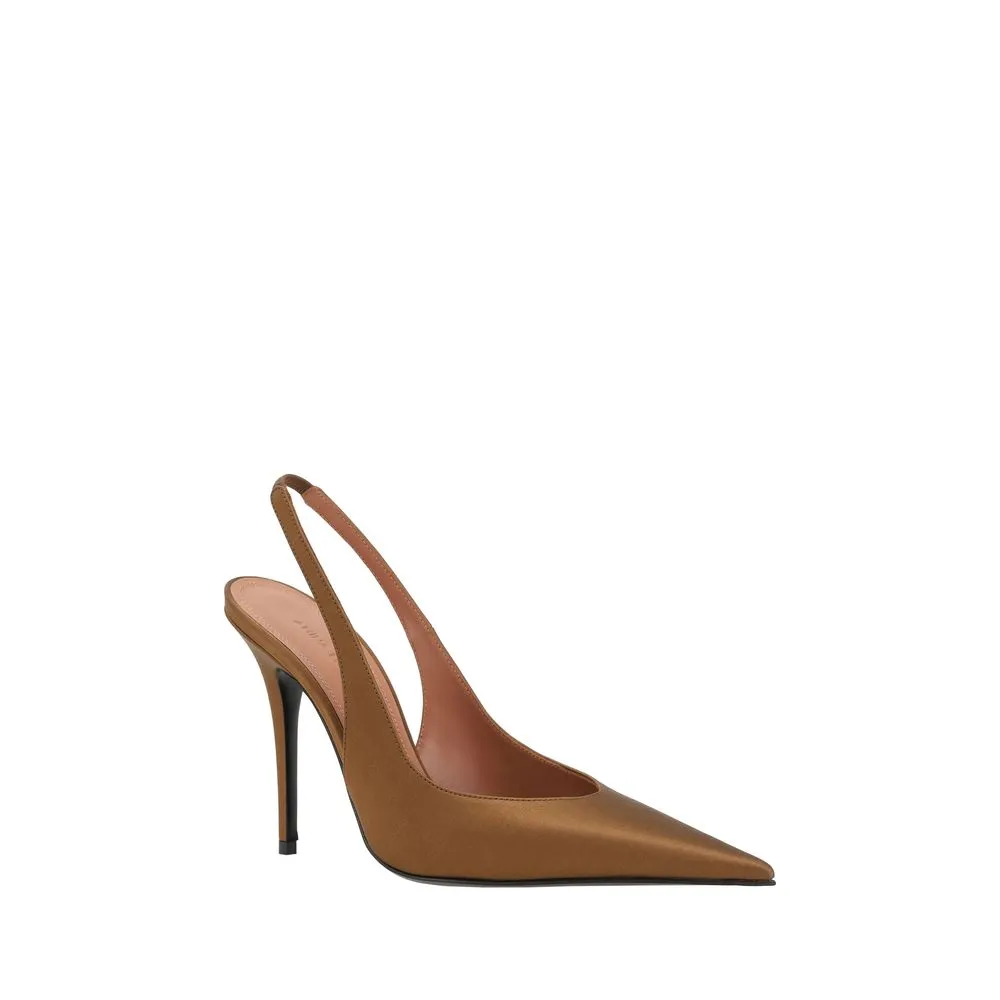 Amina Muaddi Anok Women Brown Pumps Satin Slingback High Heel Shoes Size EU 36.5