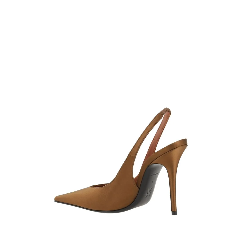 Amina Muaddi Anok Women Brown Pumps Satin Slingback High Heel Shoes Size EU 36.5