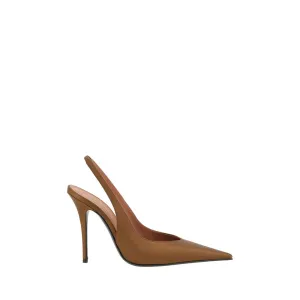 Amina Muaddi Anok Women Brown Pumps Satin Slingback High Heel Shoes Size EU 36.5