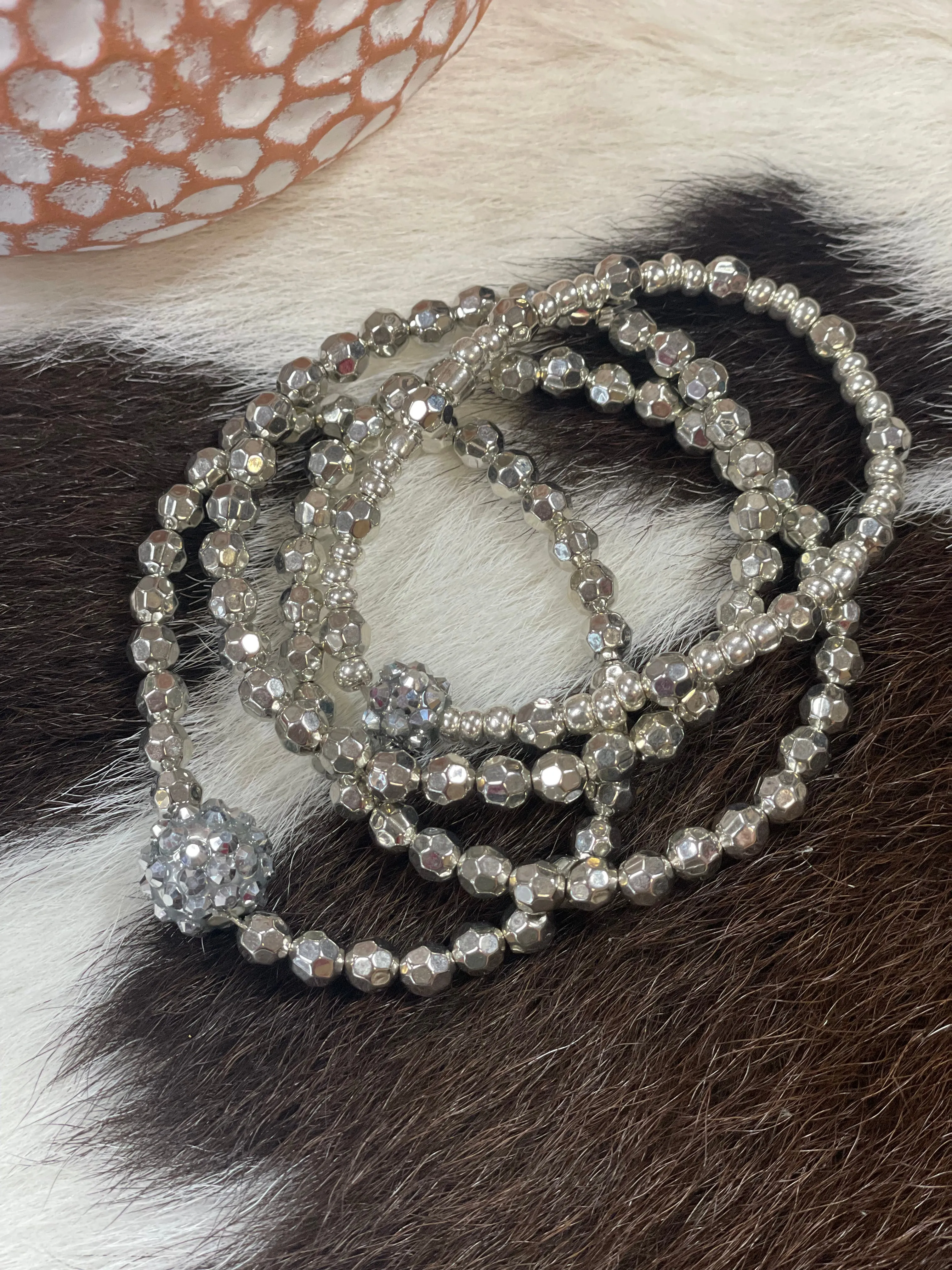Angela Catirina Jones Beaded Silver City 2pc Stretch Bracelet Set