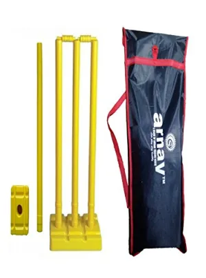 arnav Plastic Cricket Full Size, Four Stumps, One Base of Three Stumps, One Base of Single Stump Bowler Side in Tatron Cover - Multicolour