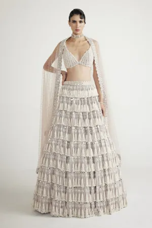 Ash Pink Chandelier Pearl Drop Lehenga Set