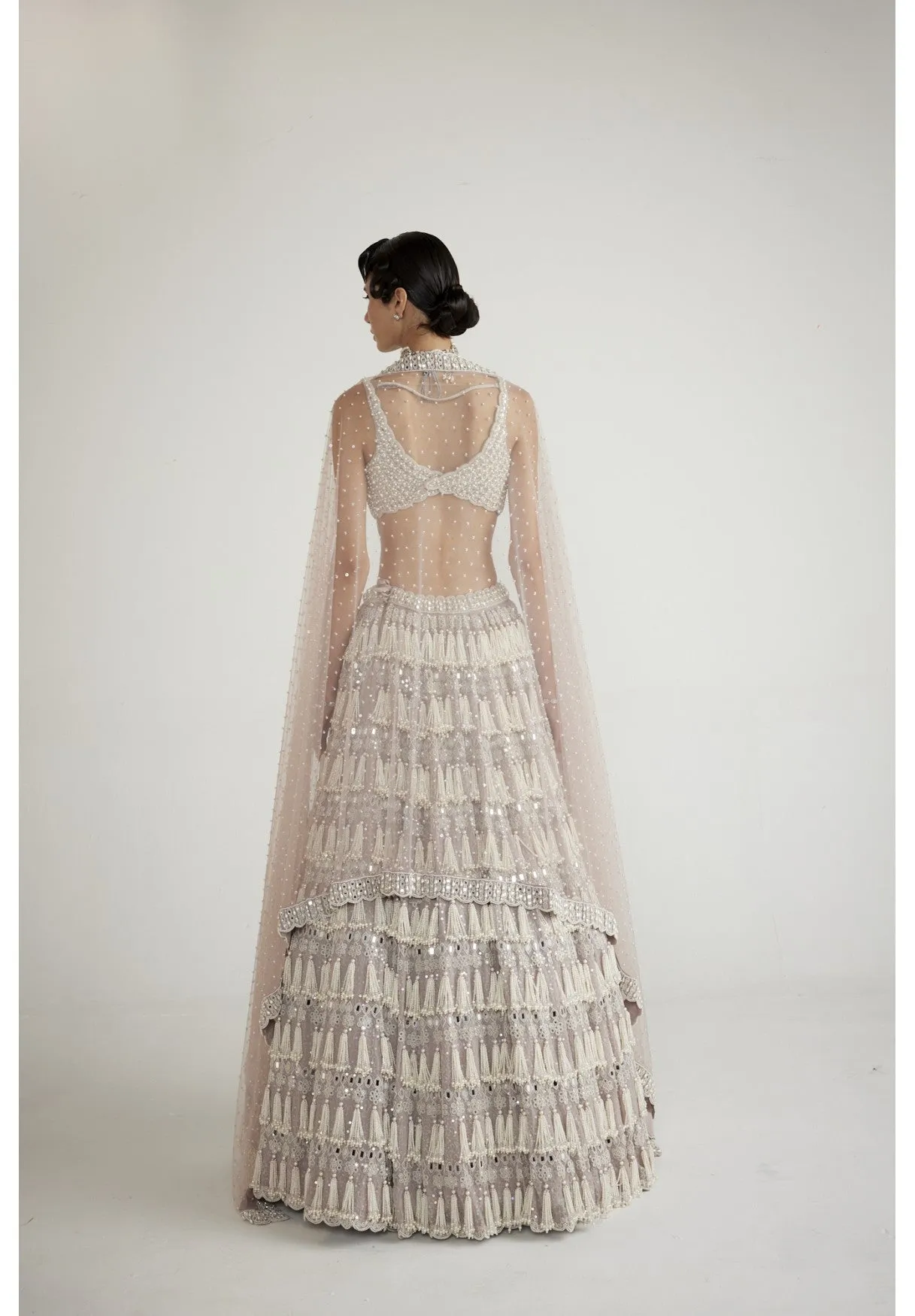 Ash Pink Chandelier Pearl Drop Lehenga Set
