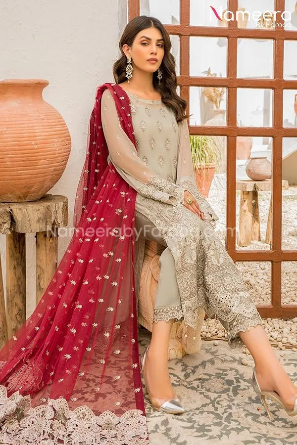 Asim Jofa Pakistani Long Dress Designer in Skin Color #PF75