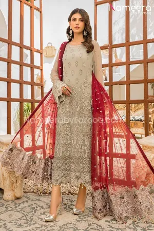 Asim Jofa Pakistani Long Dress Designer in Skin Color #PF75
