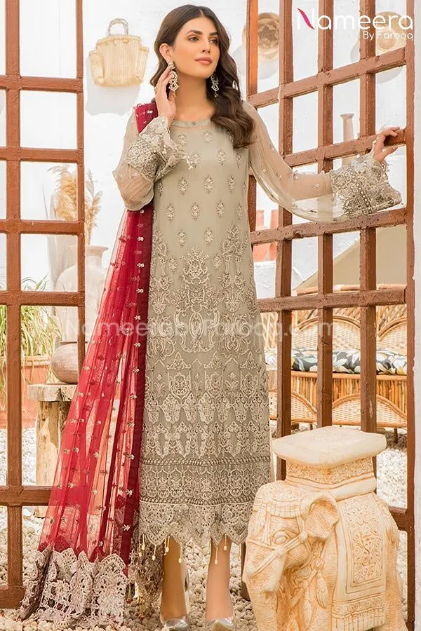 Asim Jofa Pakistani Long Dress Designer in Skin Color #PF75