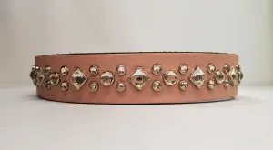 Aud 1" Collar - Pink Leather / Clear Crystals