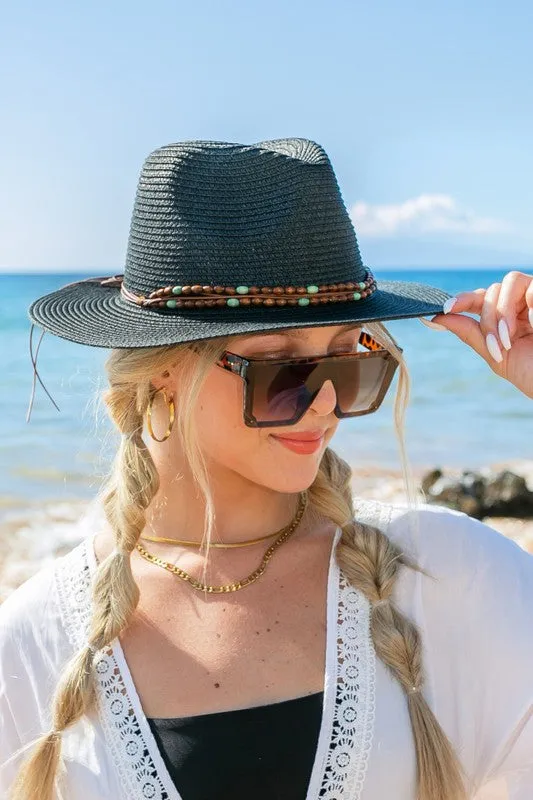 Beaded Belt Straw Panama Fedora Hat (6 Colors)