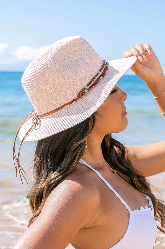 Beaded Belt Straw Panama Fedora Hat (6 Colors)