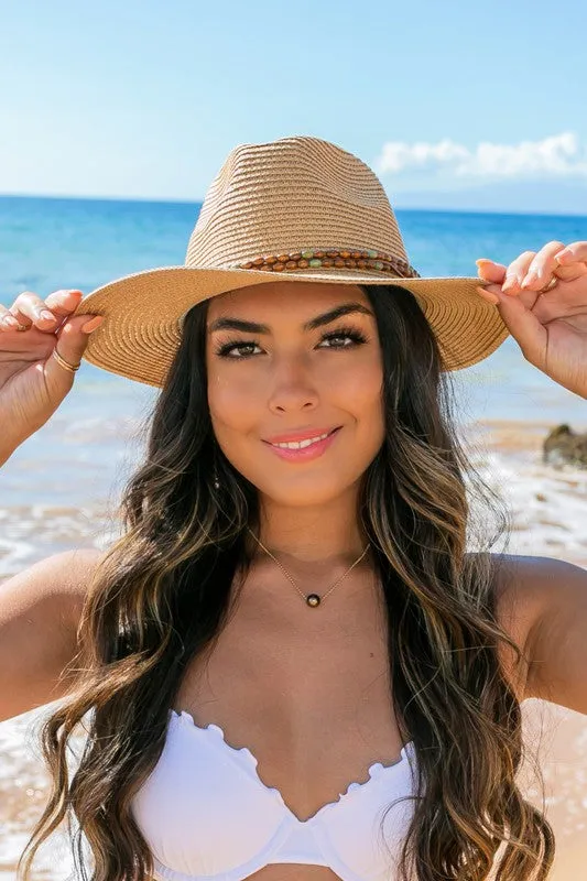 Beaded Belt Straw Panama Fedora Hat (6 Colors)