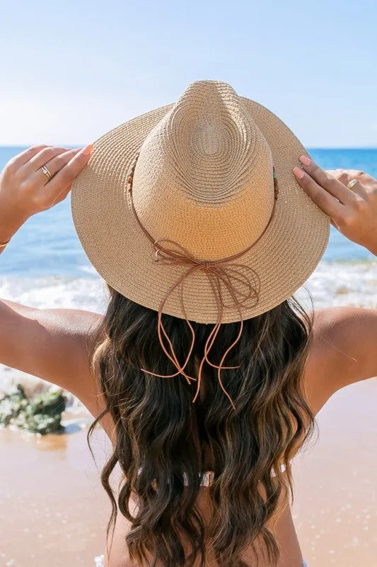 Beaded Belt Straw Panama Fedora Hat (6 Colors)