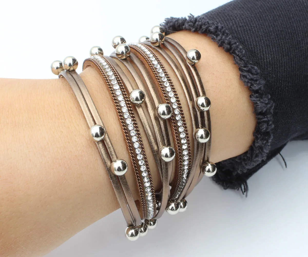 Beaded Copper Double Wrap Leather Bracelet