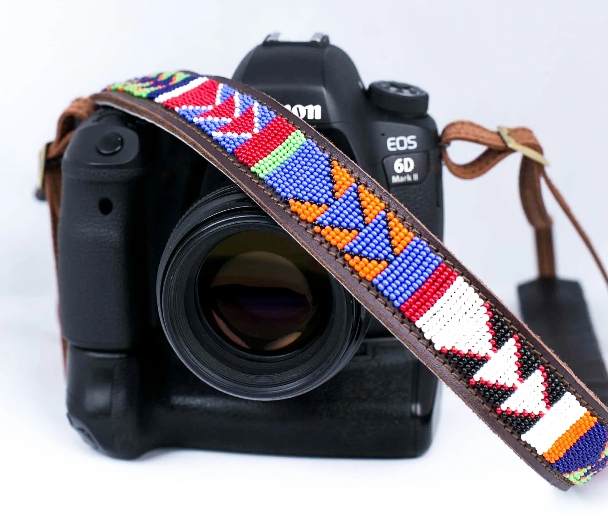 Beaded Leather Camera Strap