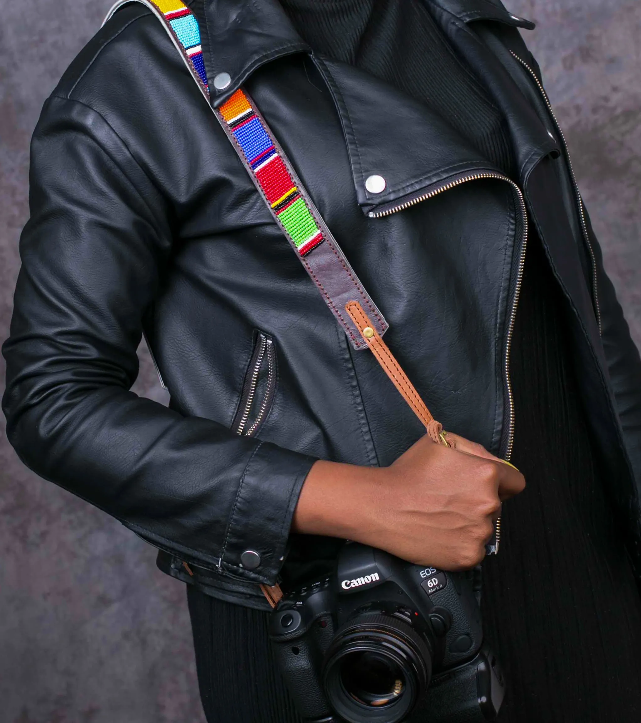 Beaded Leather Camera Strap
