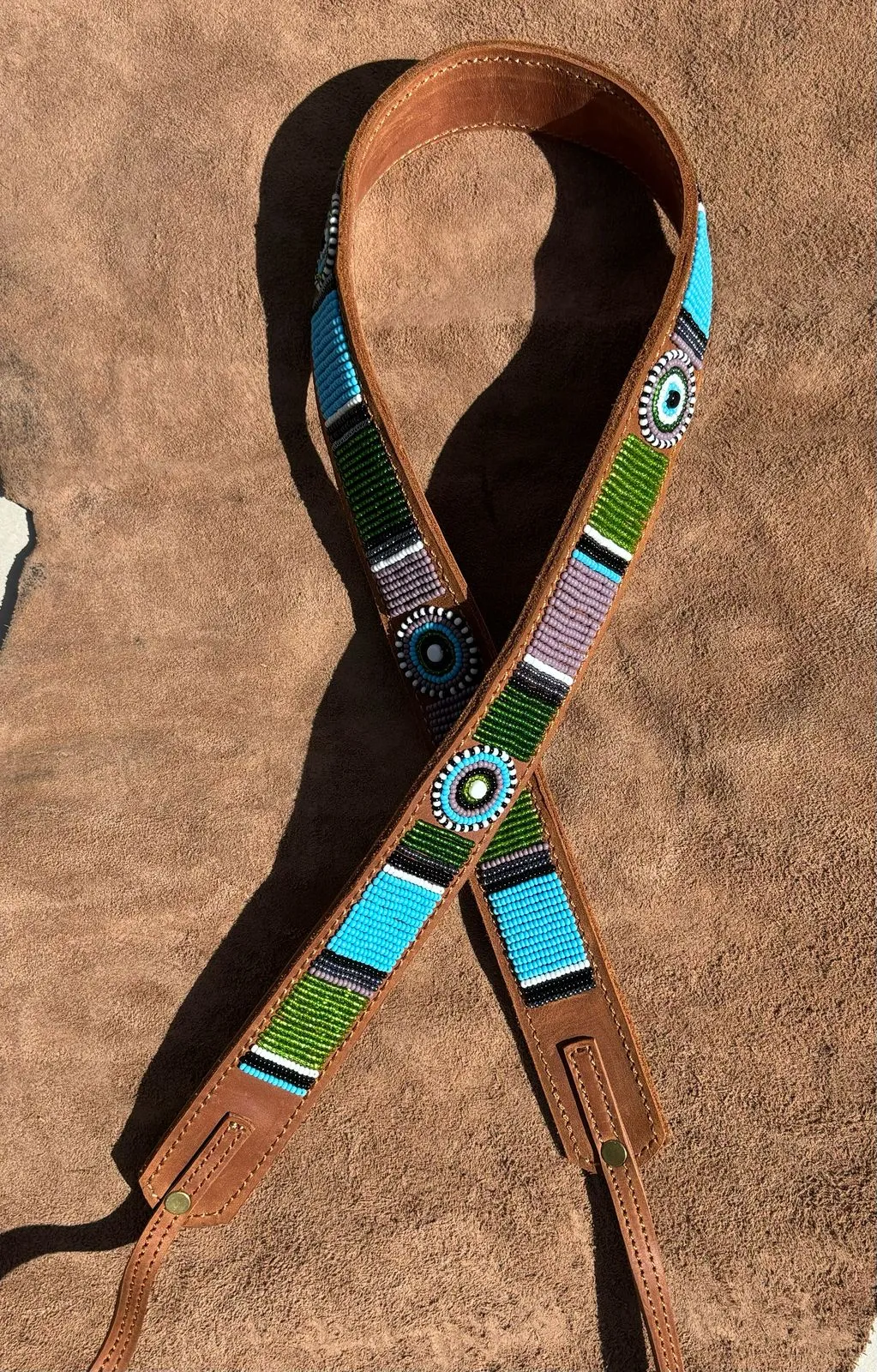 Beaded Leather Camera Strap