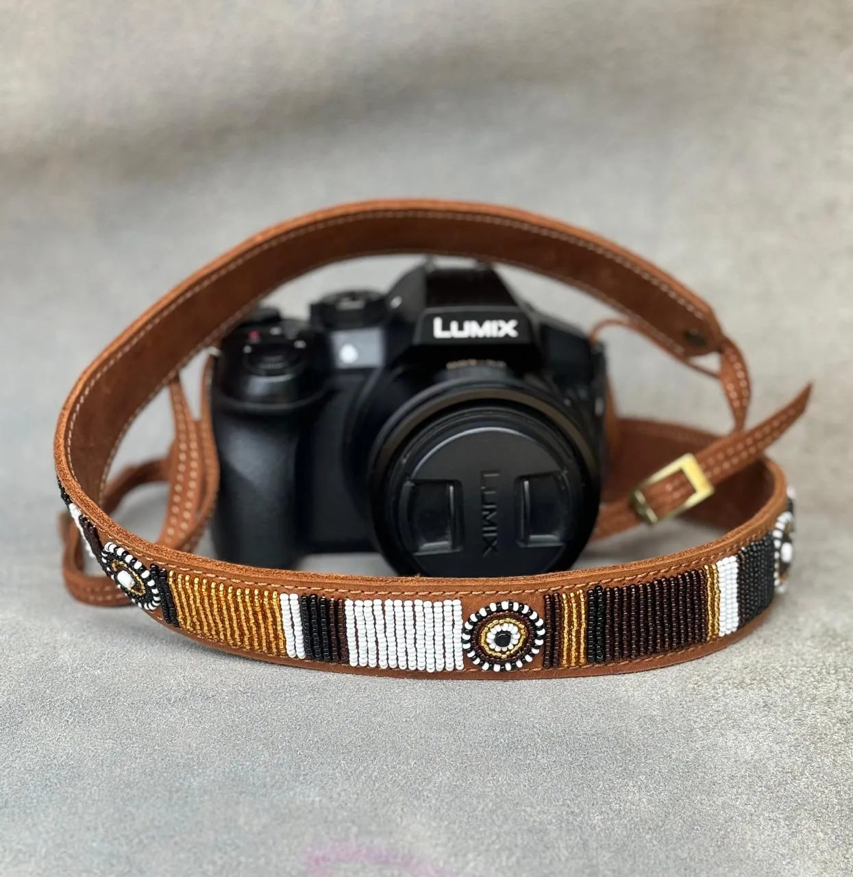 Beaded Leather Camera Strap
