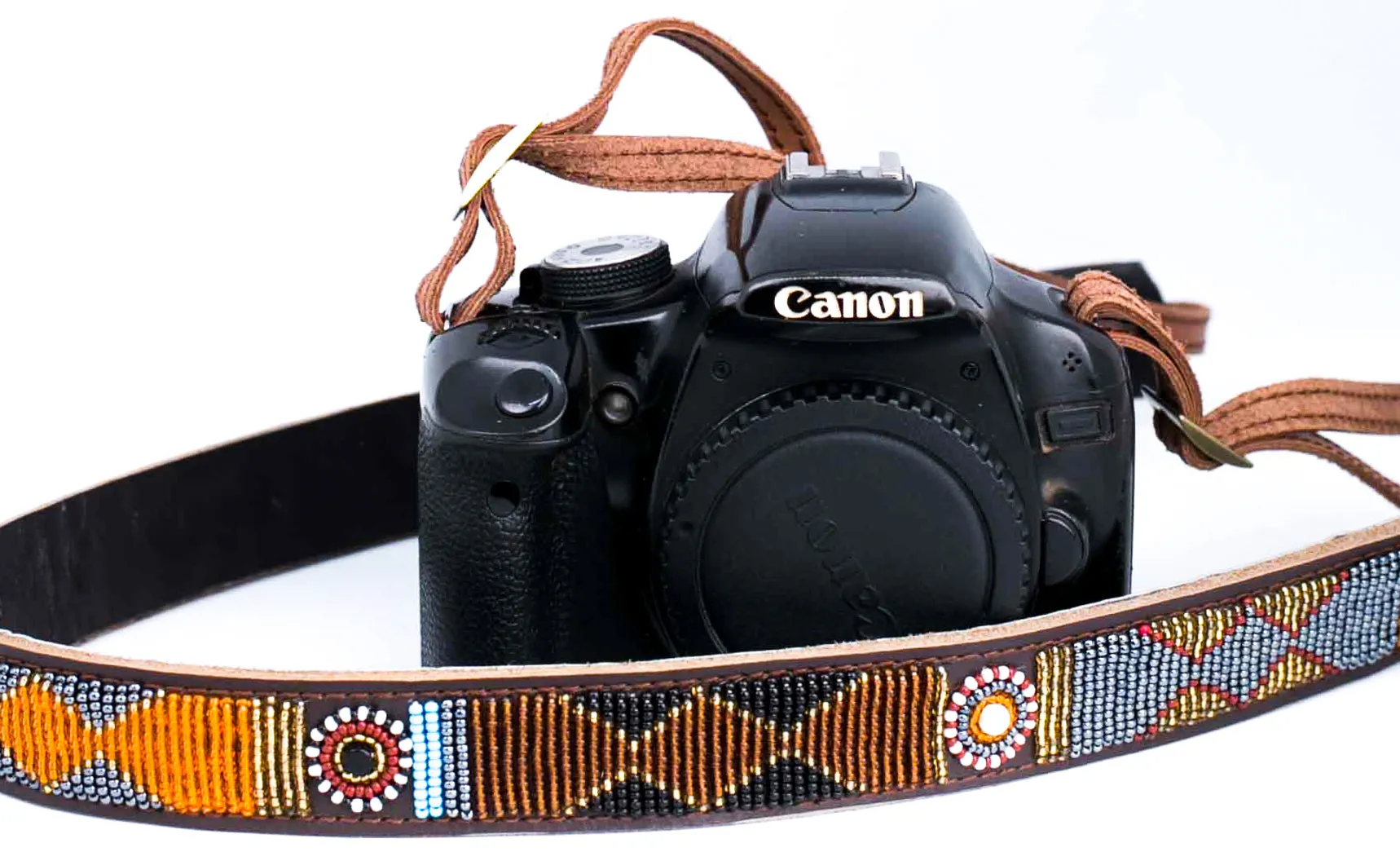 Beaded Leather Camera Strap