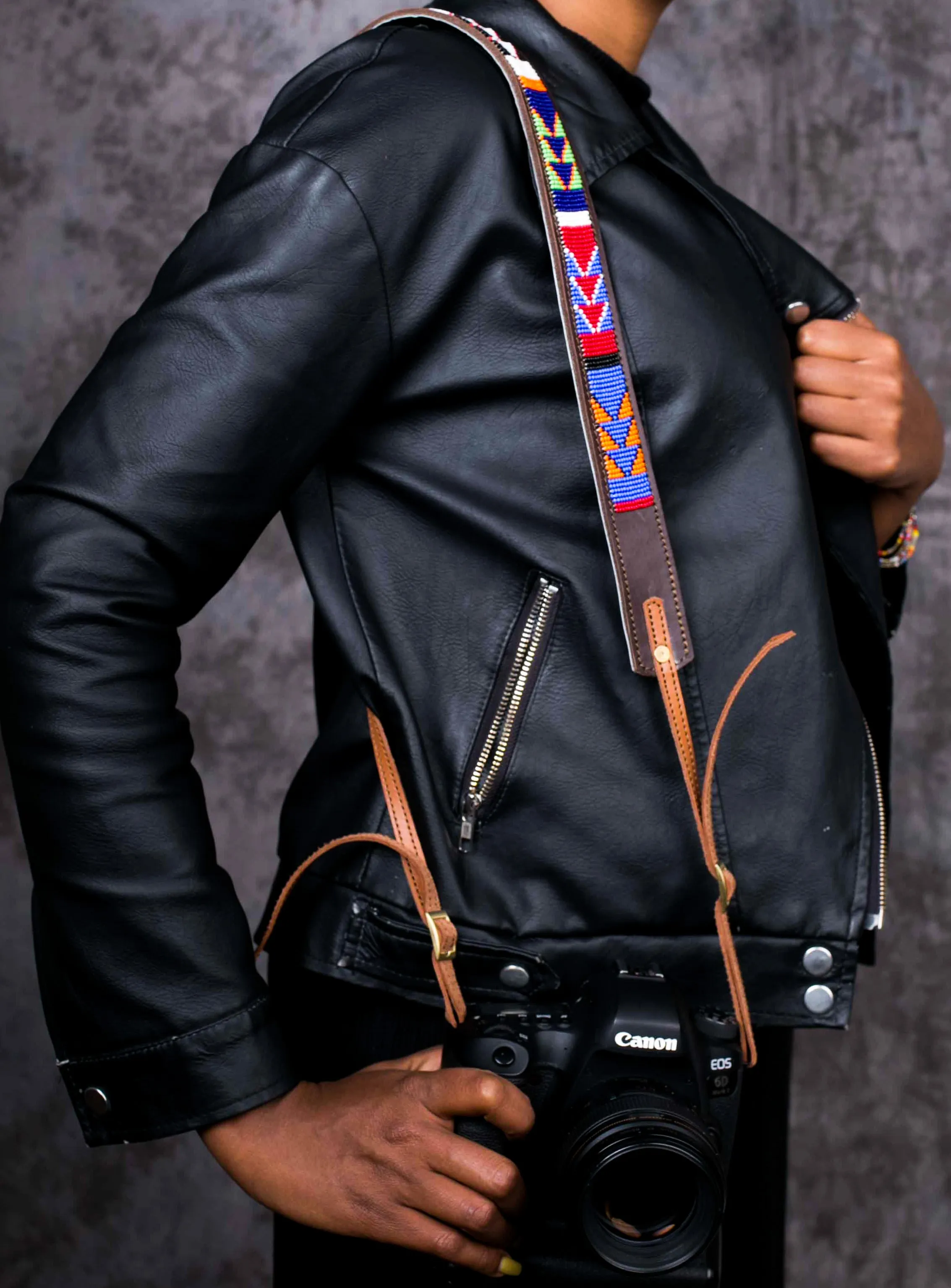 Beaded Leather Camera Strap