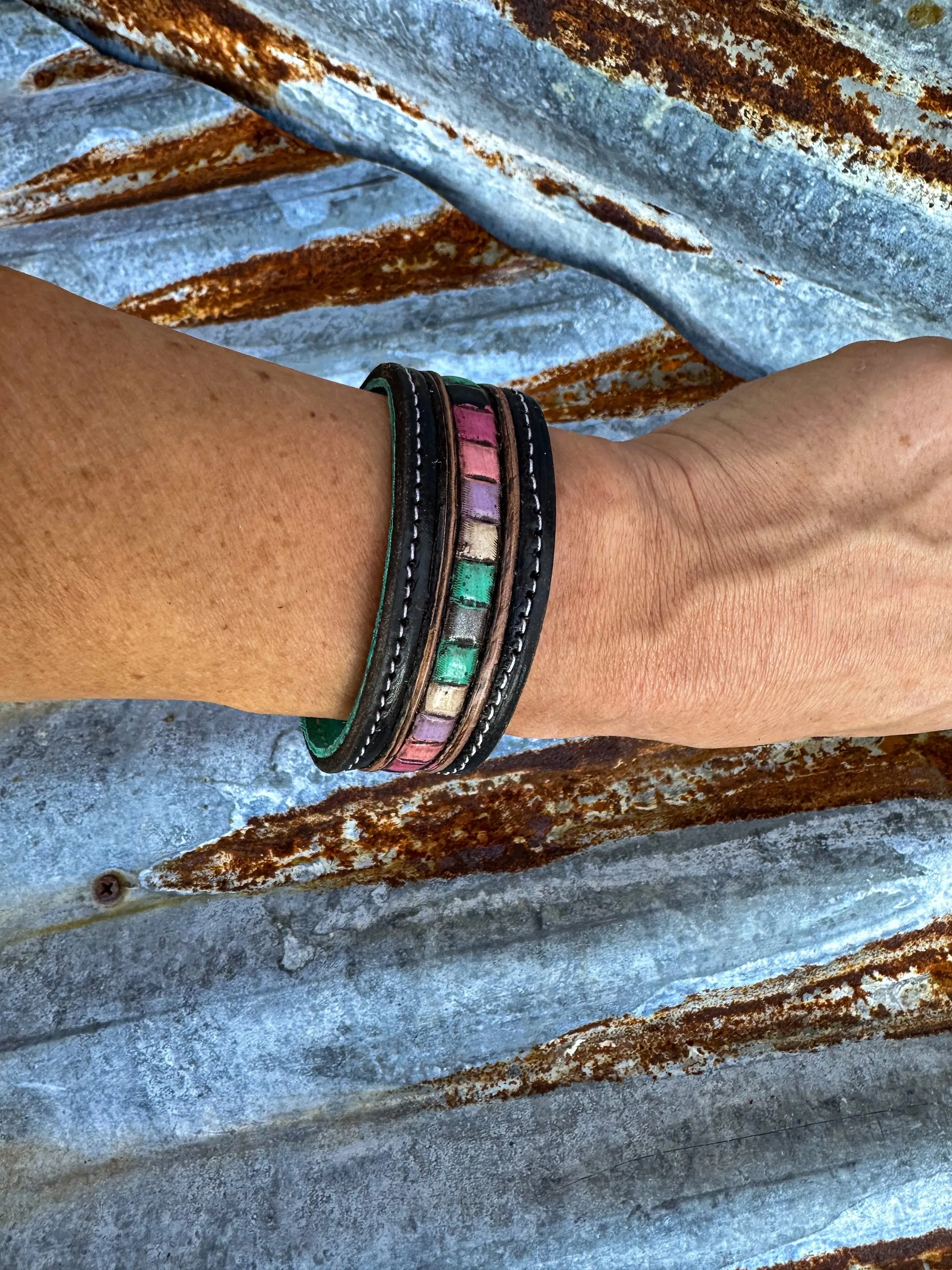 Beaded Turquoise Tooled Cuff