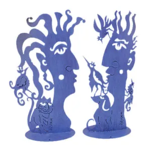 Big Heads Man and Woman Metal Sculpture by Cricket Forge