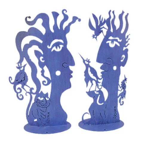 Big Heads Man and Woman Metal Sculpture by Cricket Forge