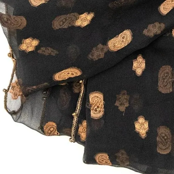Black & Gold Chiffon Embroidered Dupatta - Scarf