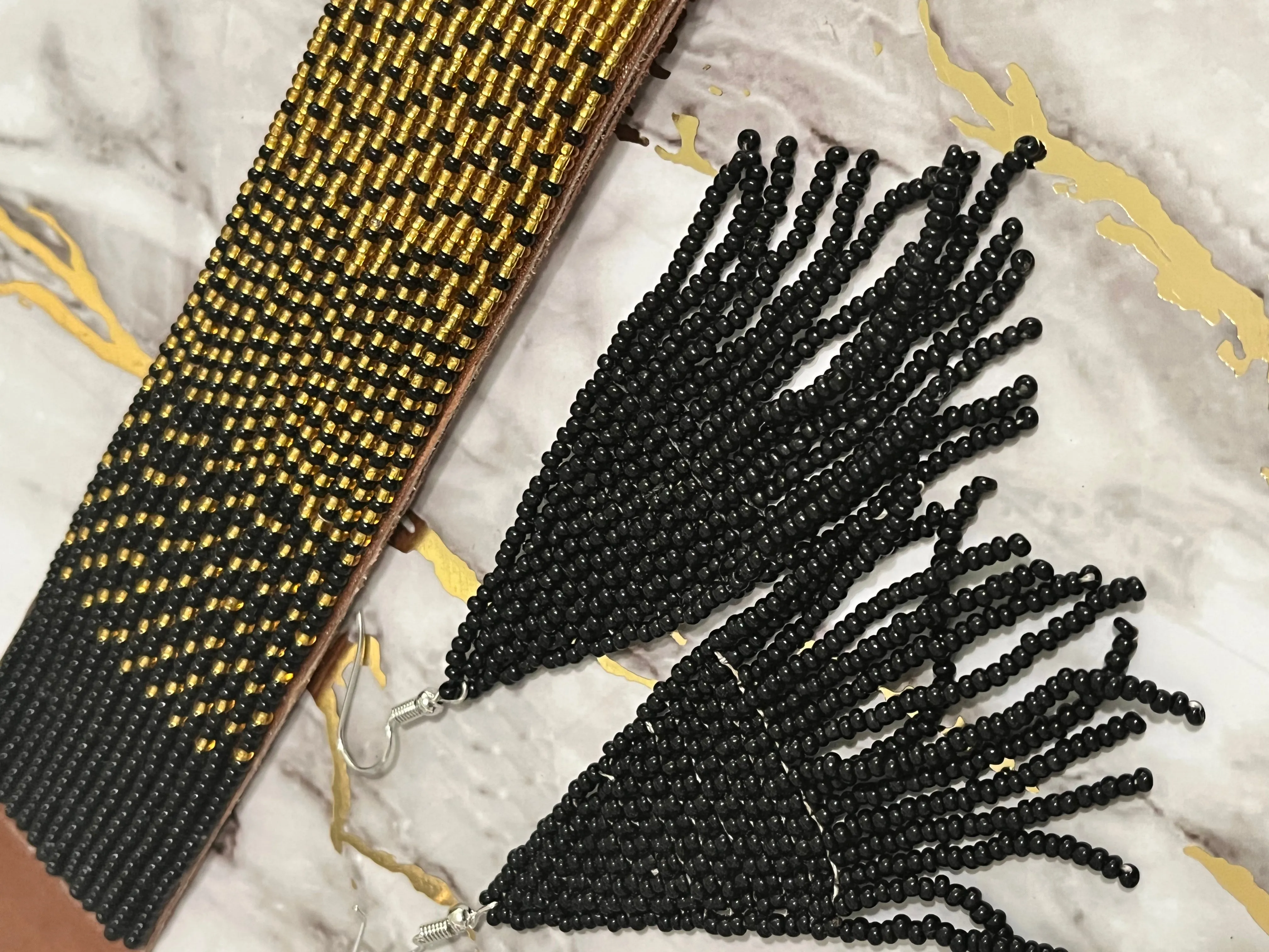 Black and Gold Beaded Cuffs