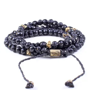 Black Spinel with Skulls 3-Layer Wrap Bracelet