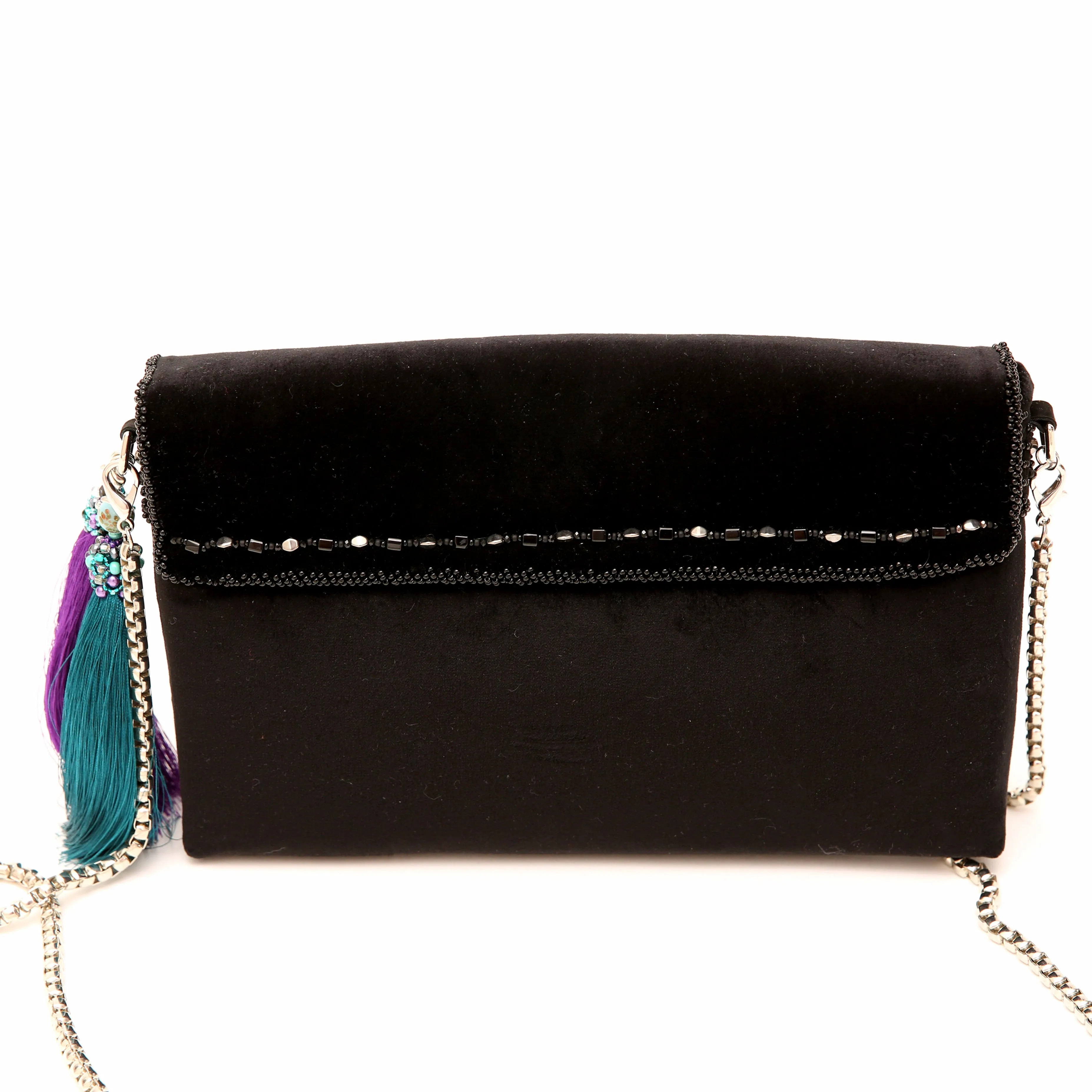 Black Velvet Hand Embroidered Octopus Clutch Purse