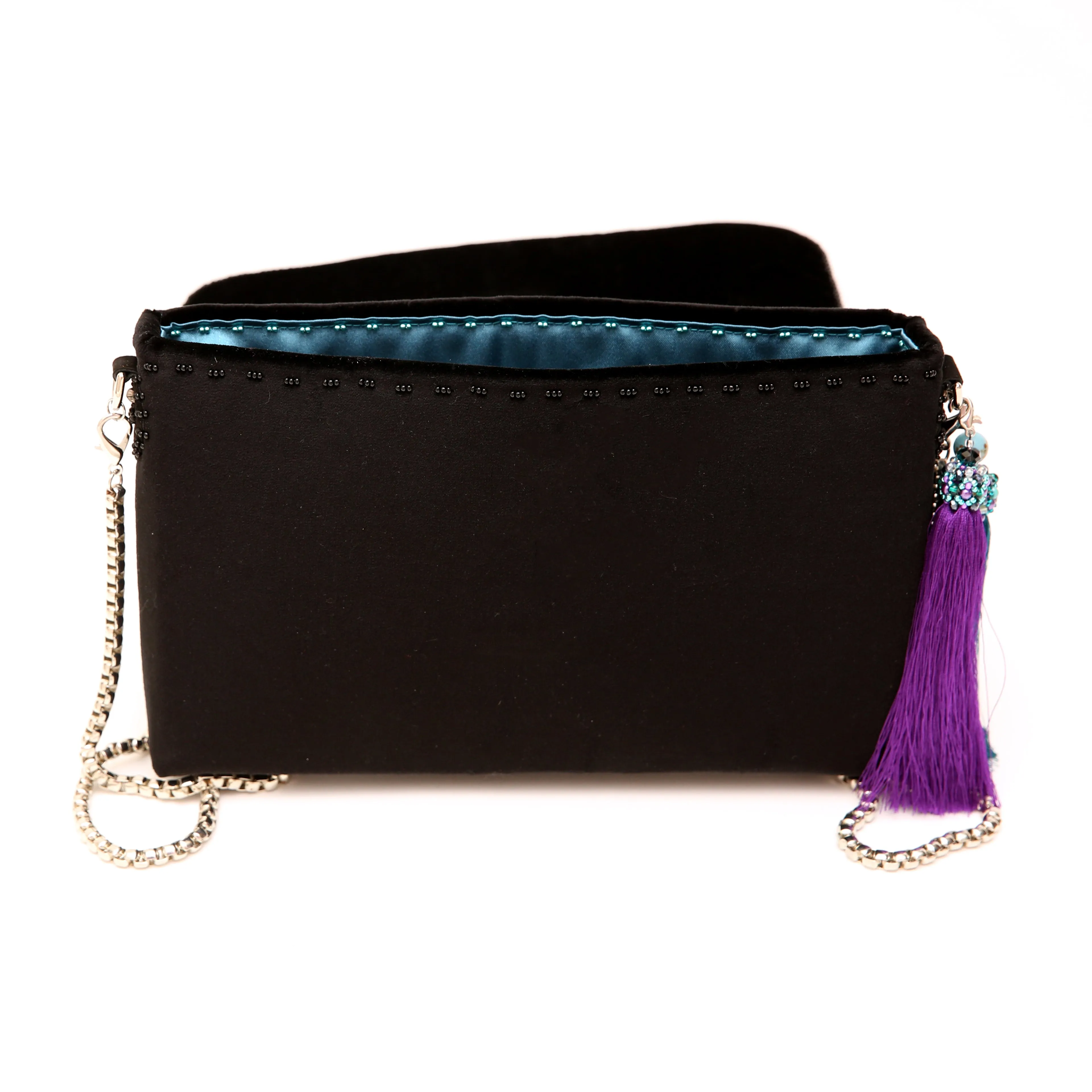 Black Velvet Hand Embroidered Octopus Clutch Purse