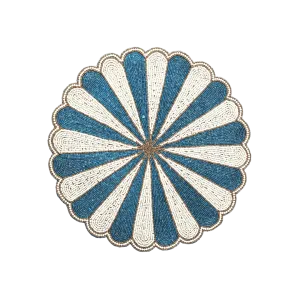 Blue and White Beaded Scallop Round Placemats