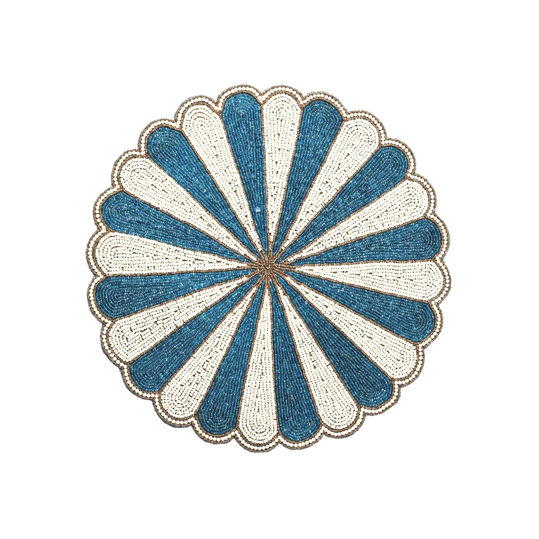 Blue and White Beaded Scallop Round Placemats