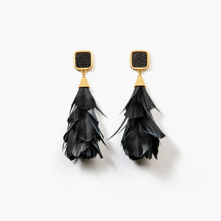 Brackish - Parades Statement Earring - Black Goose Feathers
