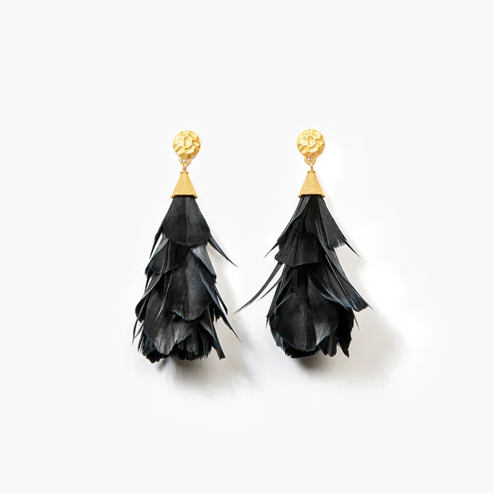 Brackish - Parades Statement Earring - Black Goose Feathers