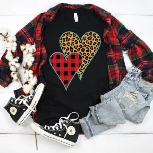 Buffalo Plaid & Leopard Print Heart Bella Canvas T-Shirt – Perfect for Valentine’s Day!