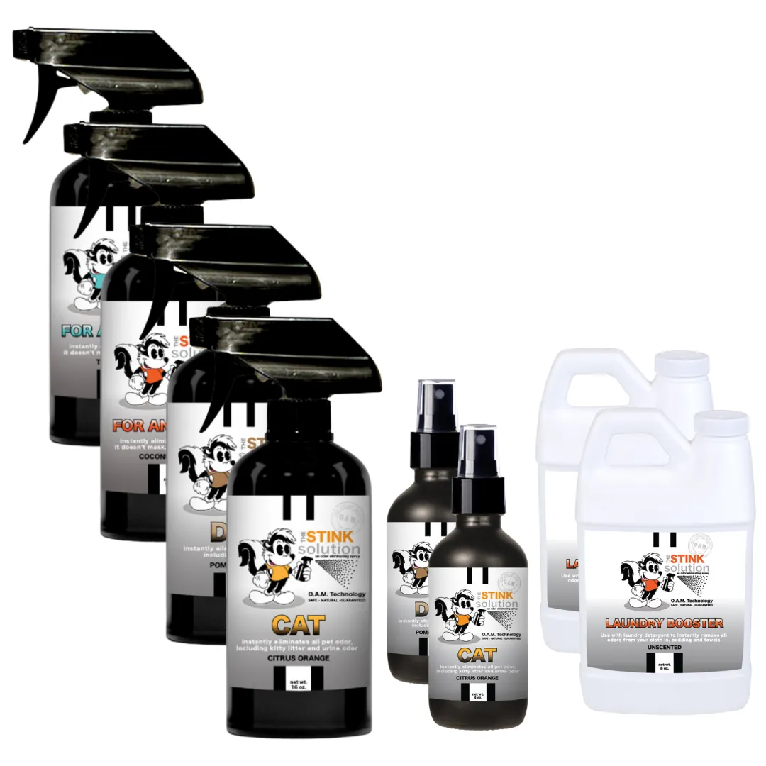 Buy 4 Get Super Sample Bundle FREE - 1 Coconut Mango (16 oz), 1 Tranquility (16 oz), 1 Dog (16 oz), Cat (16 oz), 1 Dog (4 oz), 1 Cat (4 oz),   2 Unscented Mini Laundry Boosters | Odor Eliminating Spray