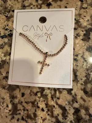 Canvas Style Poppy Beaded Cross Necklace