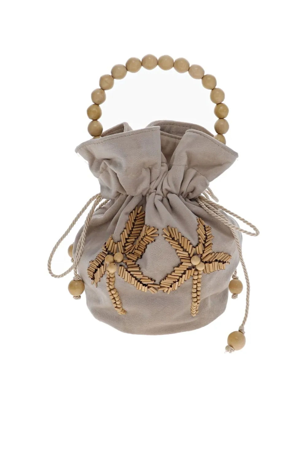 Carol Beige Embroidered Palm Beaded Bag