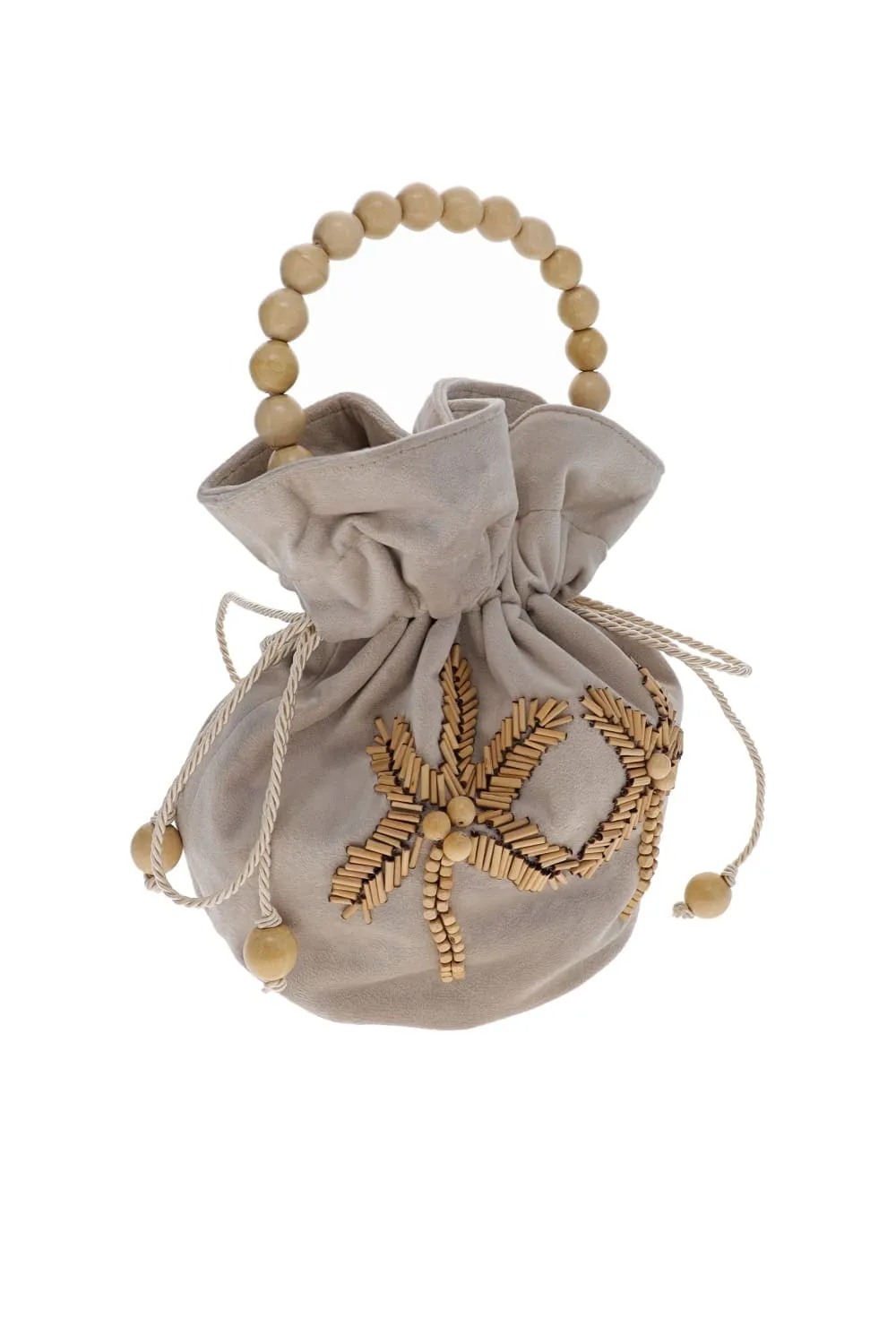 Carol Beige Embroidered Palm Beaded Bag